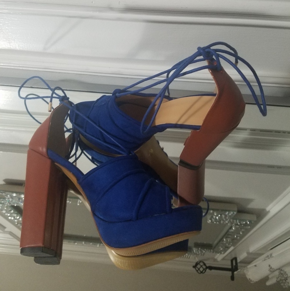 Blue Platform pumps with Ankle wrap ties